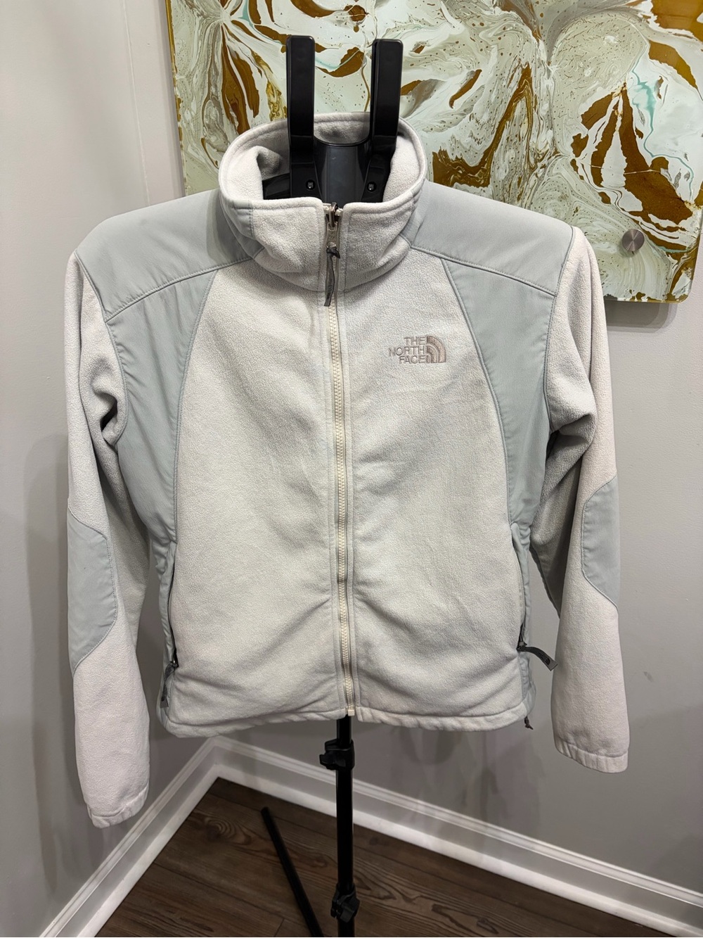 The North Face Denali Fleece Jacket Women's Small Light Grey Full Zip Flawed
